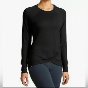 Athleta Criss Cross Sweatshirt In Black Size Small Tulip Hem Lightweight